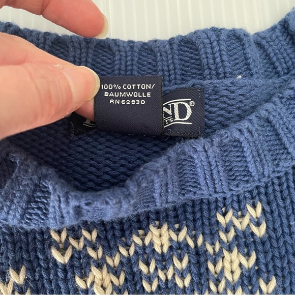 Land’s End Vintage 90’s Blue Cable Knit Fair Isle Reindeer Snowflake Sweater Med - Picture 7 of 7